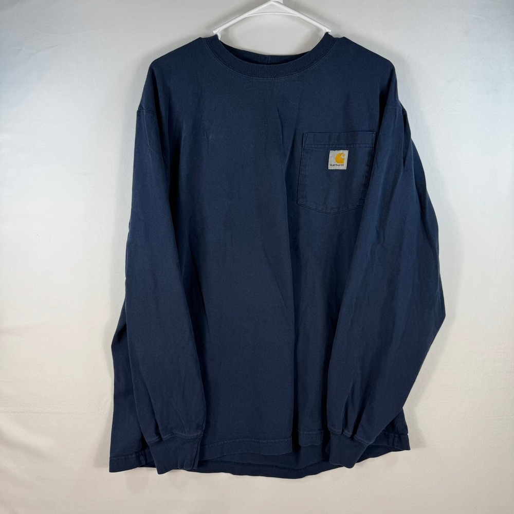 Carhartt Mens K126 NVY Long Sleeve Pocket T-Shirt Navy Blue Original Fit L